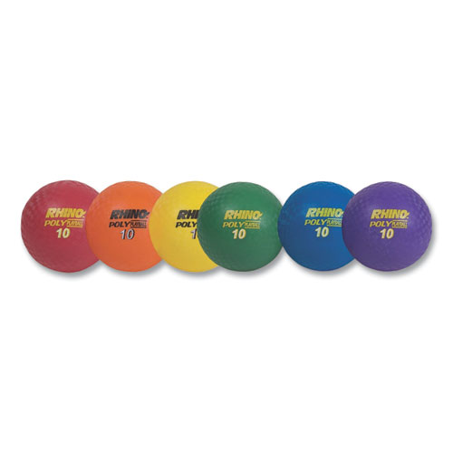 Picture of Rhino Playground Ball Set, 10" Diameter, Rubber, Assorted Colors, 6/Set