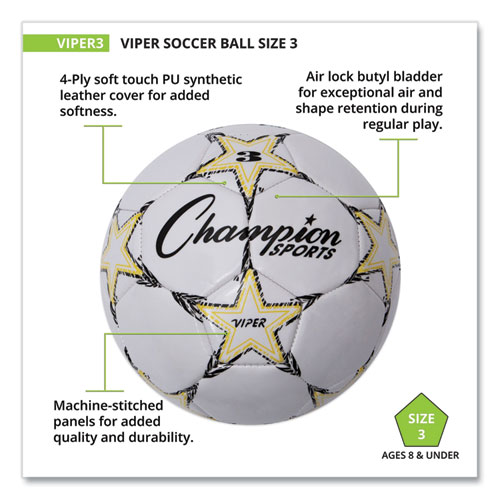 Picture of VIPER Soccer Ball, No. 3 Size, 7.25" to 7.5" Diameter, White