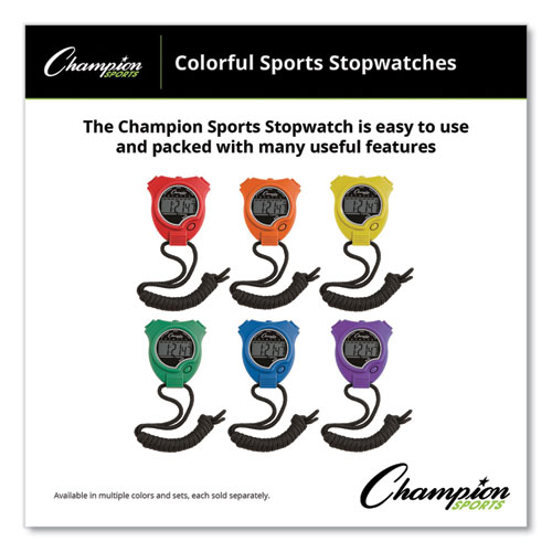 Picture of Water-Resistant Stopwatches, Accurate to 1/100 Second, Assorted Colors, 6/Box