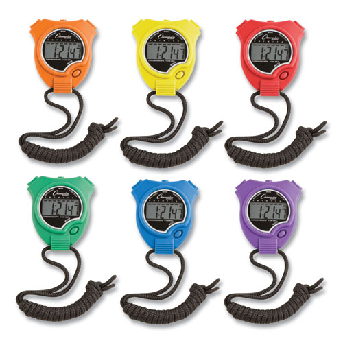 Picture of Water-Resistant Stopwatches, Accurate to 1/100 Second, Assorted Colors, 6/Box