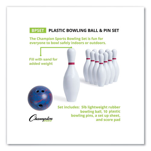 Picture of Bowling Set, Plastic/Rubber, White, 10 Bowling Pins, 1 Bowling Ball