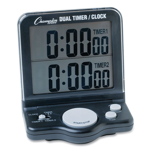 Picture of Dual Timer/Clock with Jumbo Display, LCD, 3.5 x 1 x 4.5, Black