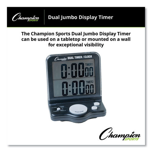 Picture of Dual Timer/Clock with Jumbo Display, LCD, 3.5 x 1 x 4.5, Black