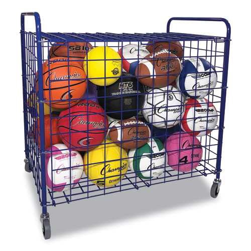 Picture of Lockable Ball Storage Cart, Fits Approximately 24 Balls, Metal, 37" x 22" x 20", Blue
