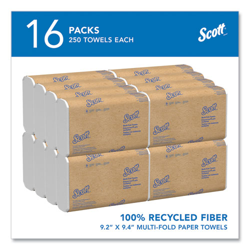 Picture of Essential Multi-Fold Towels 100% Recycled, 1-Ply, 9.2 x 9.4, White, 250/Pack, 16 Packs/Carton