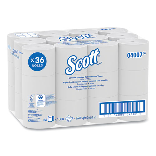 Picture of Essential Coreless SRB Bathroom Tissue, Septic Safe, 2-Ply, White, 1,000 Sheets/Roll, 36 Rolls/Carton