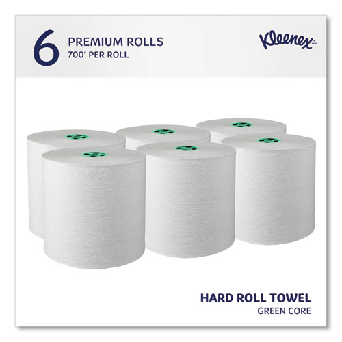 Picture of Hard Roll Paper Towels with Premium Absorbency Pockets with Colored Core, Green Core, 1-Ply, 7.5" x 700 ft, White, 6 Rolls/CT