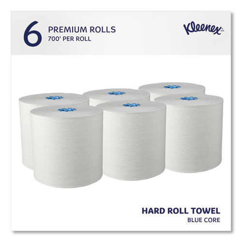 Picture of Hard Roll Paper Towels with Premium Absorbency Pockets with Colored Core, Blue Core, 1-Ply, 7.5" x 700 ft, White, 6 Rolls/CT