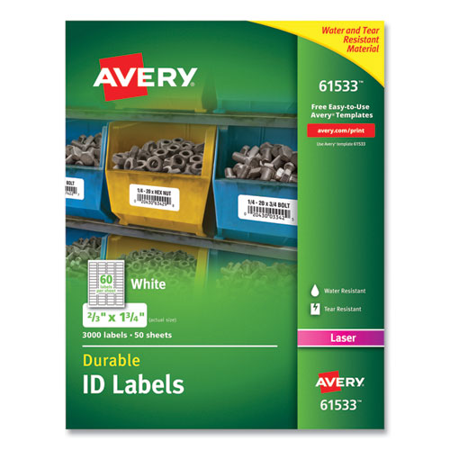 Picture of Durable Permanent ID Labels with TrueBlock Technology, Laser Printers, 0.66 x 1.75, White, 60/Sheet, 50 Sheets/Pack