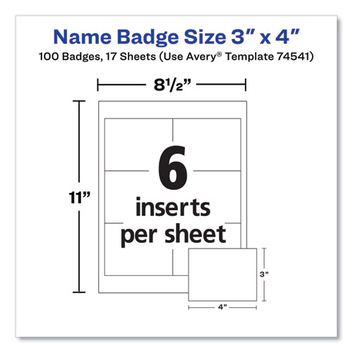 Picture of Clip-Style Name Badge Holder with Laser/Inkjet Insert, Top Load, 4 x 3, White, 100/Box