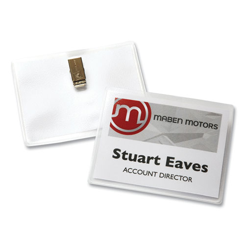 Picture of Clip-Style Name Badge Holder with Laser/Inkjet Insert, Top Load, 4 x 3, White, 100/Box