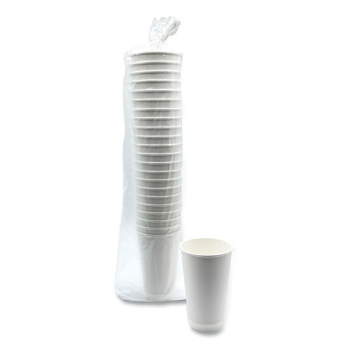 Picture of Paper Hot Cups, Double-Walled, 16 oz, White, 500/Carton