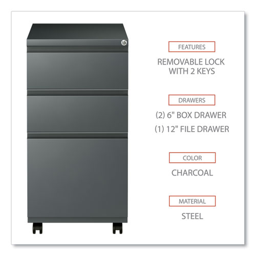 Picture of File Pedestal with Full-Length Pull, Left or Right, 3-Drawers: Box/Box/File, Legal/Letter, Charcoal, 14.96" x 19.29" x 27.75"