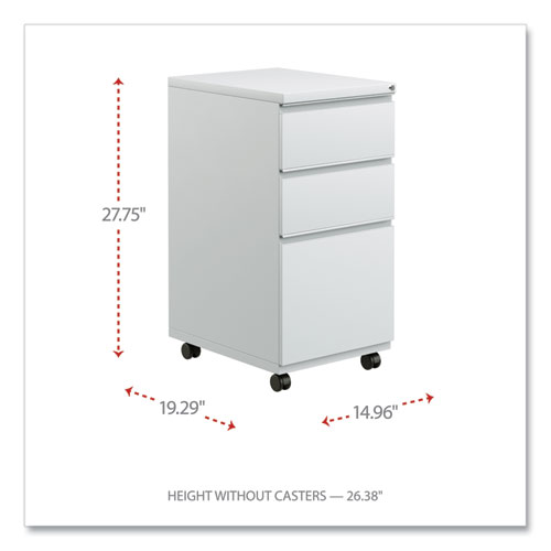 Picture of File Pedestal with Full-Length Pull, Left/Right, 3-Drawers: Box/Box/File, Legal/Letter, Light Gray, 14.96" x 19.29" x 27.75"