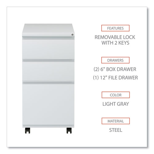 Picture of File Pedestal with Full-Length Pull, Left/Right, 3-Drawers: Box/Box/File, Legal/Letter, Light Gray, 14.96" x 19.29" x 27.75"