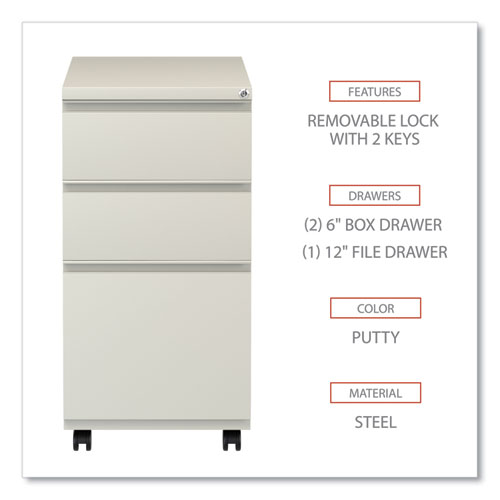 Picture of File Pedestal with Full-Length Pull, Left or Right, 3-Drawers: Box/Box/File, Legal/Letter, Putty, 14.96" x 19.29" x 27.75"