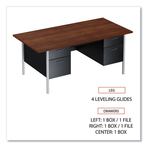 Picture of Double Pedestal Steel Desk, 72" x 36" x 29.5", Mocha/Black, Chrome-Plated Legs