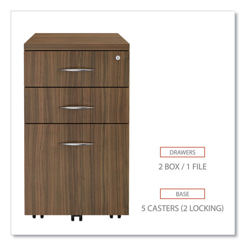 Picture of Alera Valencia Series Mobile Pedestal File, Left/Right, 3-Drawer: Box/Box/File, Legal/Letter, Walnut, 15.88 x 20.5 x 28.38