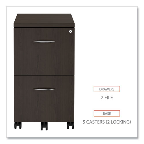 Picture of Alera Valencia Series Mobile Pedestal, Left or Right, 2 Legal/Letter-Size File Drawers, Espresso, 15.38" x 20" x 26.63"