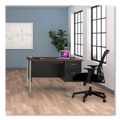 Picture of Single Pedestal Steel Desk, 45.25" x 24" x 29.5", Mocha/Black, Chrome Legs