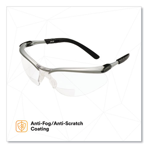 Picture of BX Molded-In Diopter Safety Glasses, 2.5+ Diopter Strength, Silver/Black Frame, Clear Lens