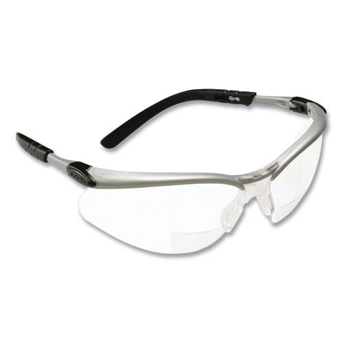 Picture of BX Molded-In Diopter Safety Glasses, 2.0+ Diopter Strength, Silver/Black Frame, Clear Lens