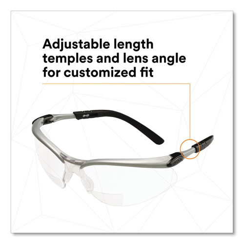 Picture of BX Molded-In Diopter Safety Glasses, 2.5+ Diopter Strength, Silver/Black Frame, Clear Lens