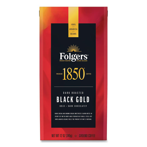 Picture of Coffee, Black Gold, Dark Roast, Ground, 12 oz Bag, 6/Carton