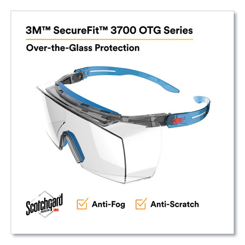 Picture of SecureFit Protective Eyewear, 3700 OTG Series, Blue Plastic Frame, Clean Polycarbonate Lens