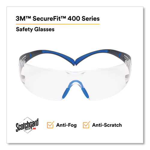 Picture of SecureFit Protective Eyewear, 400 Series, Black/Blue Plastic Frame, Clear Polycarbonate Lens