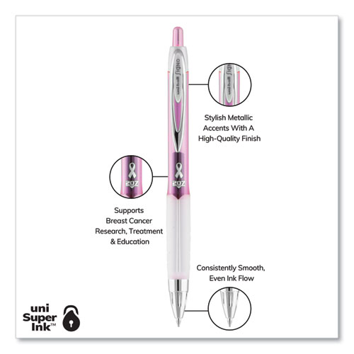 Picture of 207 Office Pack Gel Pen, Retractable, Medium 0.7 mm, Black Ink, Pink/Translucent White Barrel, 36/Pack