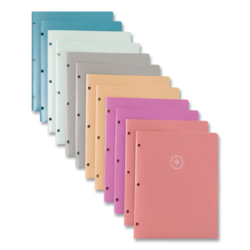 Picture of U ECO Poly Two-Pocket Folders, Three-Hole Punched, Poly/Wheat Straw, 11 x 8.5, Assorted,12/Pack