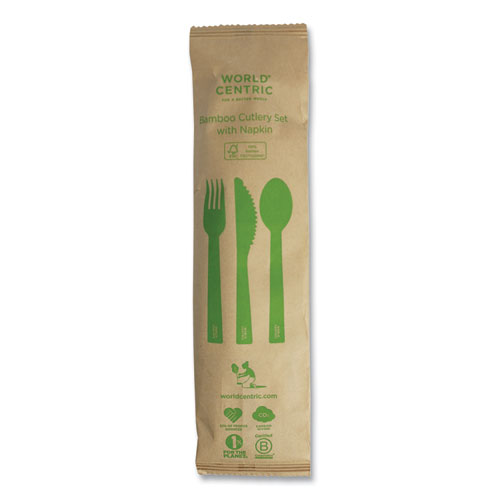 Picture of Bamboo Cutlery, Knife/Fork/Spoon/Napkin, 6.7", Natural, 250/Carton