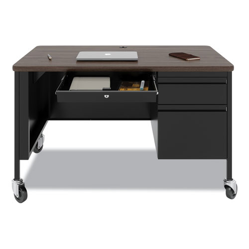 Picture of Mobile Teachers Pedestal Desks, Right-Hand Pedestal: Box/File Drawers, 48" x 30" x 29.5", Walnut/Black