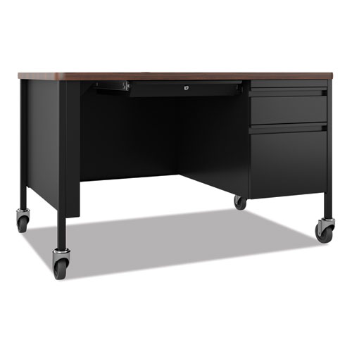 Picture of Mobile Teachers Pedestal Desks, Right-Hand Pedestal: Box/File Drawers, 48" x 30" x 29.5", Walnut/Black