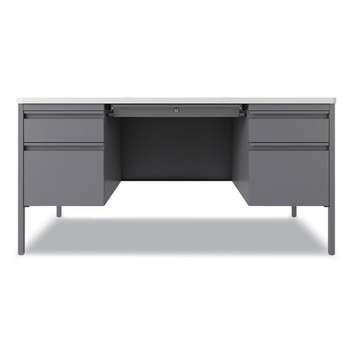 Picture of Teachers Pedestal Desks, Left and Right-Hand Pedestals: Box/File Drawer Format, 60" x 30" x 29.5", White/Platinum