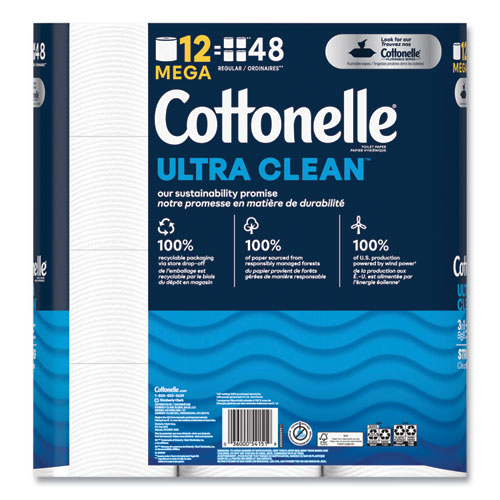 Picture of Ultra CleanCare Toilet Paper, Strong Tissue, Mega Rolls, Septic Safe, 1-Ply, White, 284/Roll, 12 Rolls/Pack, 48 Rolls/Carton