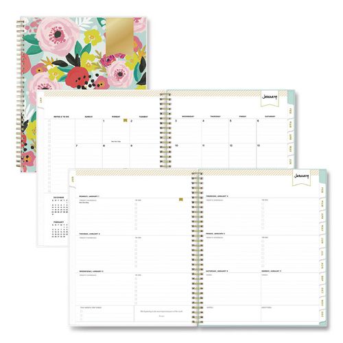 Picture of Day Designer Secret Garden Mint Frosted Weekly/Monthly Planner, 11 x 8.5, Multicolor Cover, 12-Month (Jan to Dec): 2024
