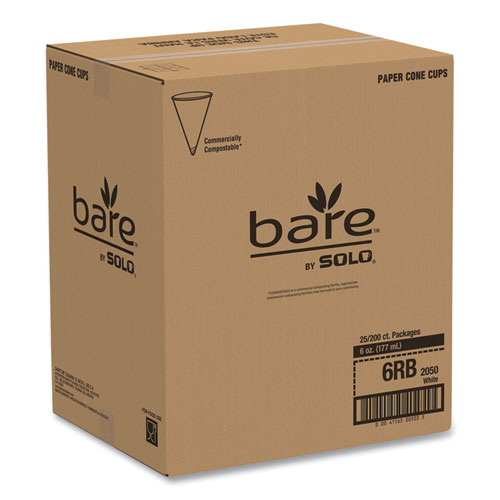 Picture of Bare Eco-Forward Treated Paper Cone Cups, ProPlanet Seal, 6 oz, White, 200/Sleeve, 25 Sleeves/Carton