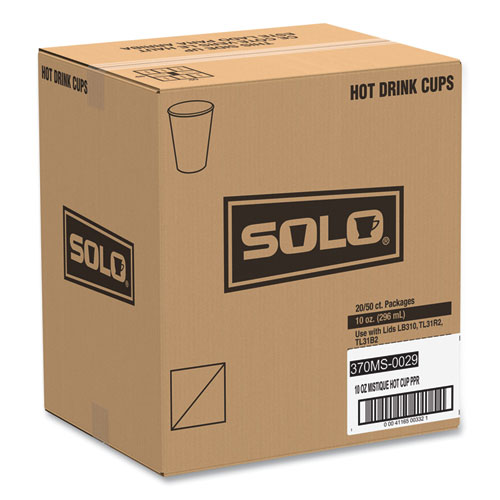 Picture of Single Sided Poly Paper Hot Cups, 10 oz, Mistique Design, 50/Bag, 20 Bags/Carton