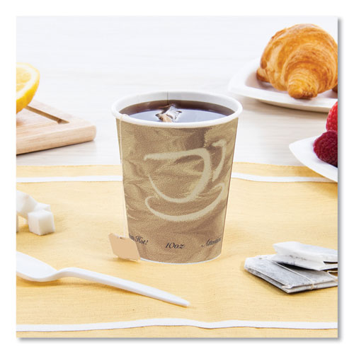 Picture of Single Sided Poly Paper Hot Cups, 10 oz, Mistique Design, 50/Bag, 20 Bags/Carton