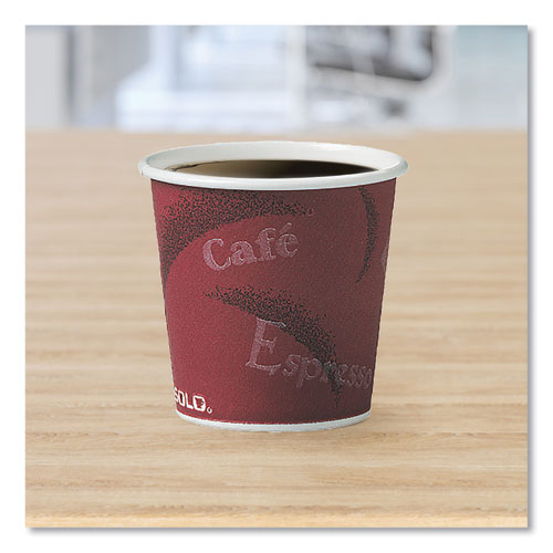 Picture of Single-Sided Poly Paper Hot Cups, 4 oz, Bistro Design, 50/Pack, 20 Pack/Carton