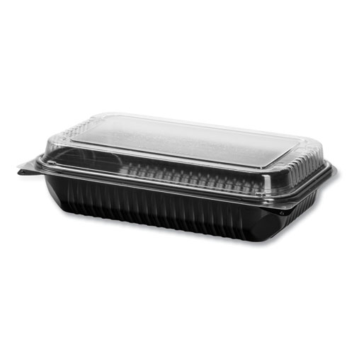 Picture of Hinged-Lid Dinner Box, 64 oz, 11.5 x 8.1 x 3, Black/Clear, Plastic, 100/Carton