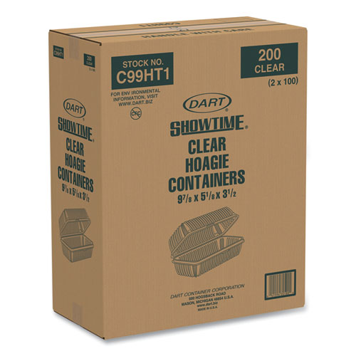 Picture of Showtime Clear Hinged Containers, Hoagie Container, 29.9 oz, 5.1 x 9.9 x 3.5, Clear, Plastic, 100/Bag 2 Bags/Carton