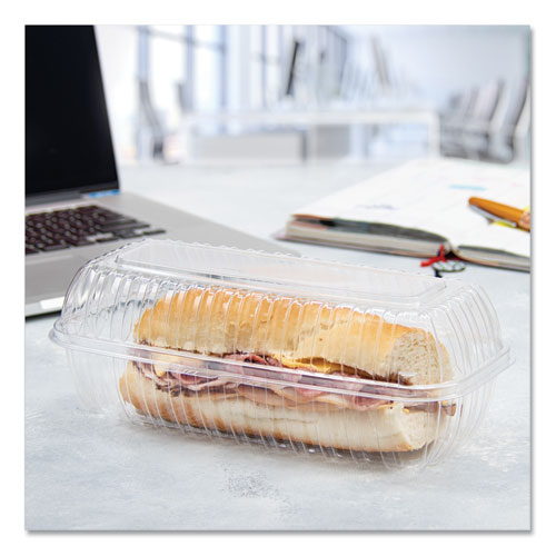 Picture of Showtime Clear Hinged Containers, Hoagie Container, 29.9 oz, 5.1 x 9.9 x 3.5, Clear, Plastic, 100/Bag 2 Bags/Carton