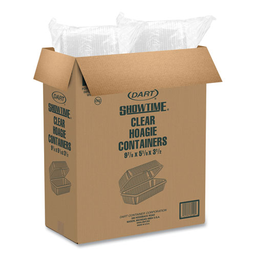 Picture of Showtime Clear Hinged Containers, Hoagie Container, 29.9 oz, 5.1 x 9.9 x 3.5, Clear, Plastic, 100/Bag 2 Bags/Carton