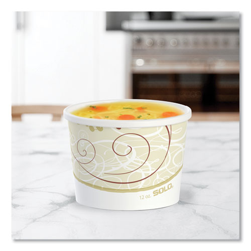 Picture of Double Poly Paper Food Containers, 12 oz, 3.6 Diameter x 3.3 h, Symphony Design, 25/Pack, 20 Packs/Carton