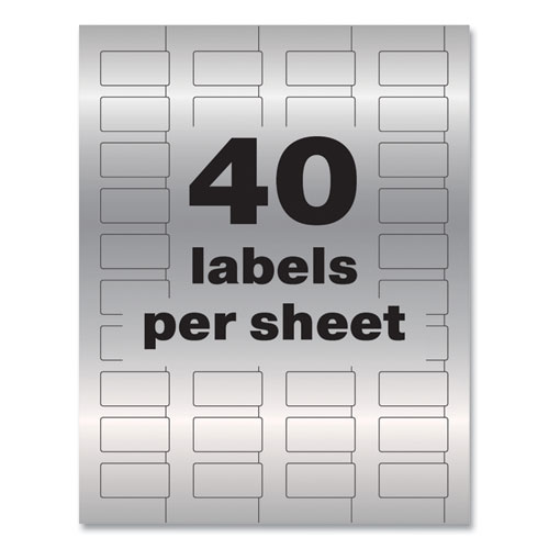 Picture of PermaTrack Metallic Asset Tag Labels, Laser Printers, 0.75 x 1.5, Metallic Silver, 40/Sheet, 8 Sheets/Pack