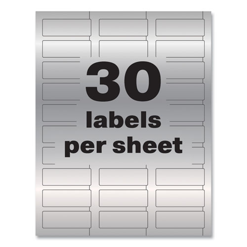 Picture of PermaTrack Metallic Asset Tag Labels, Laser Printers, 0.75 x 2, Metallic Silver, 30/Sheet, 8 Sheets/Pack