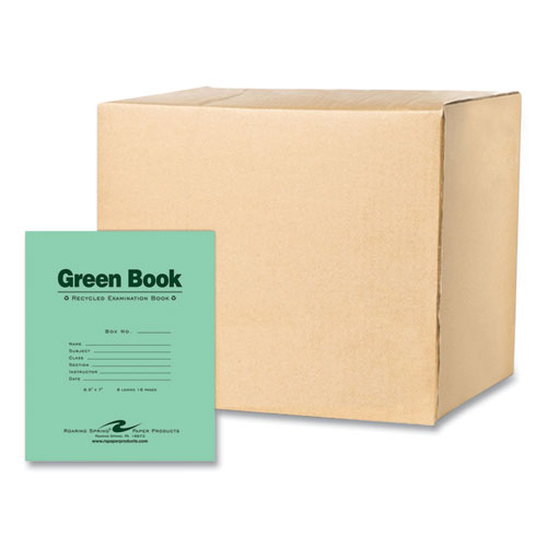 Picture of Recycled Exam Book, Wide/Legal Rule, Green Cover, (8) 8.5 x 7 Sheets, 600/Carton